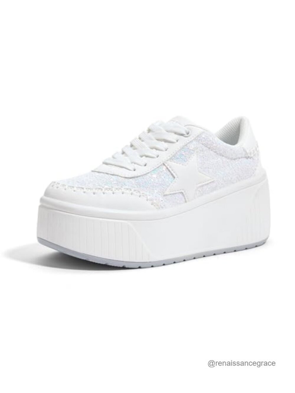 Chunky Platform Sneakers Glitter Star Wedge High Heel Casual Walking Shoes Lace